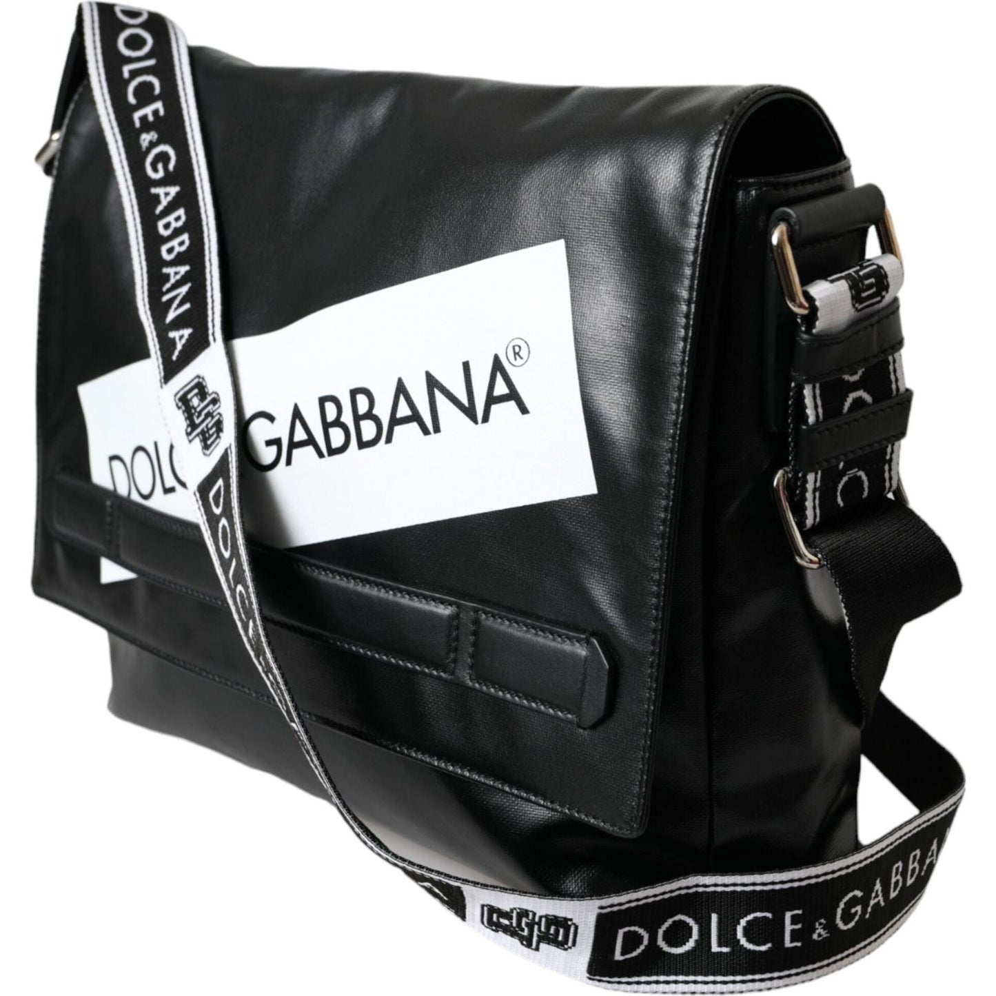 Dolce & Gabbana Black Calfskin Coated Canvas Logo Panel Messenger Bag Dolce & Gabbana