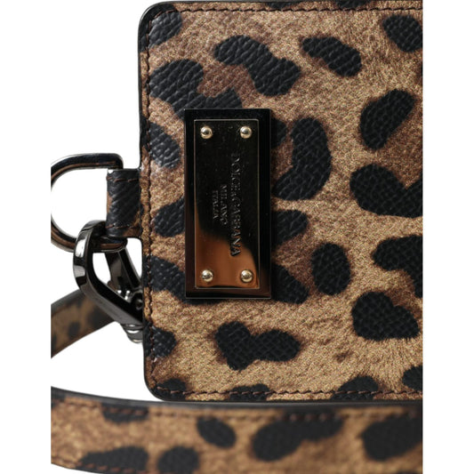 Dolce & Gabbana Brown Leather Leopard Print Logo Plaque Cardholder Wallet Dolce & Gabbana