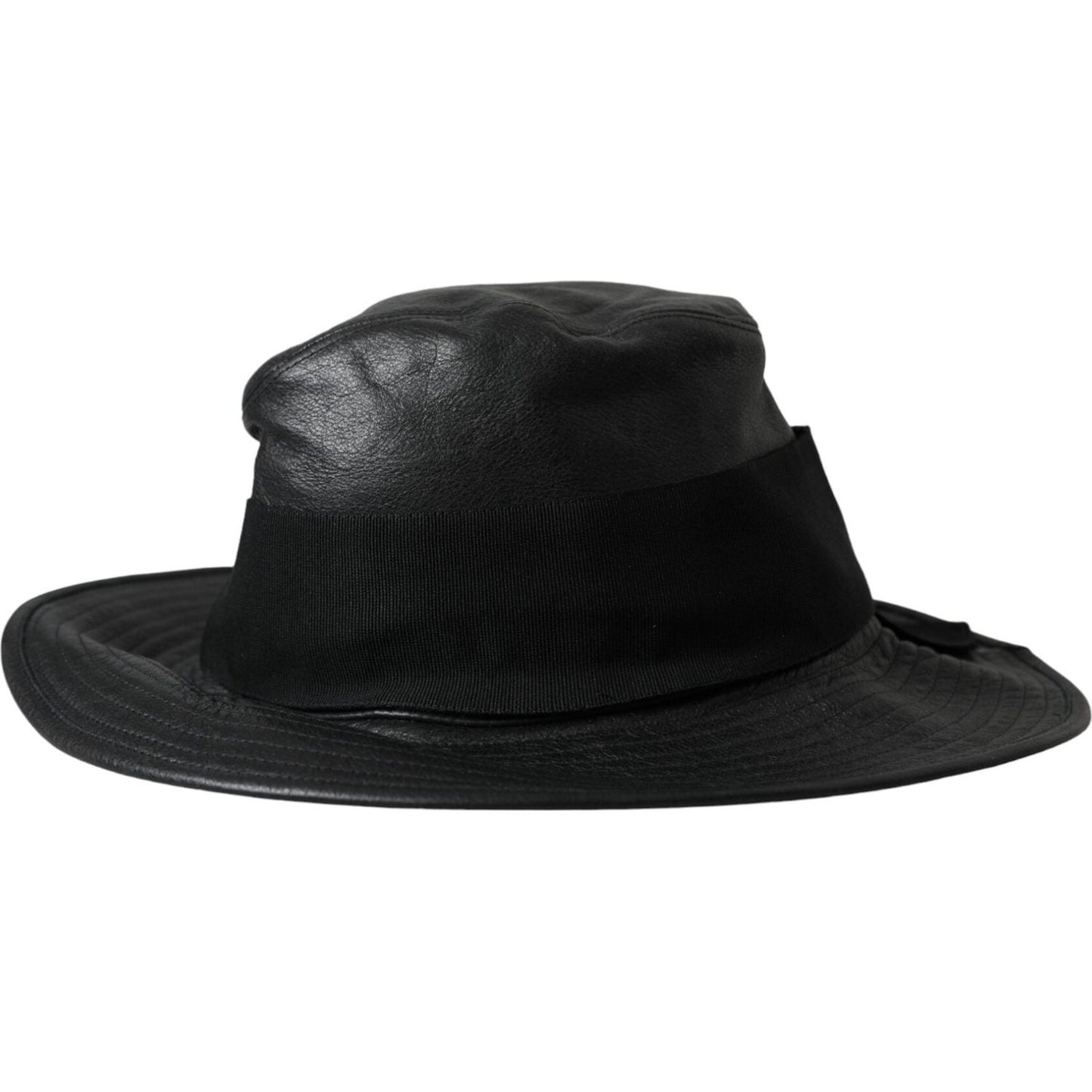 Dolce & Gabbana Black Leather DG Coin Crystal Wide Brim Hat Dolce & Gabbana