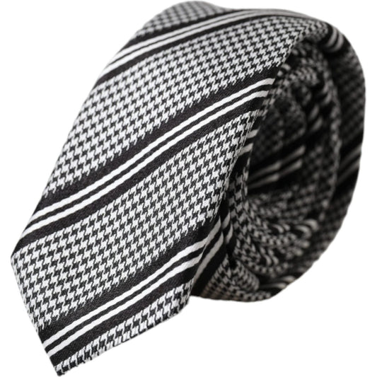 Dolce & Gabbana Black White Stripes Silk Adjustable Tie Dolce & Gabbana