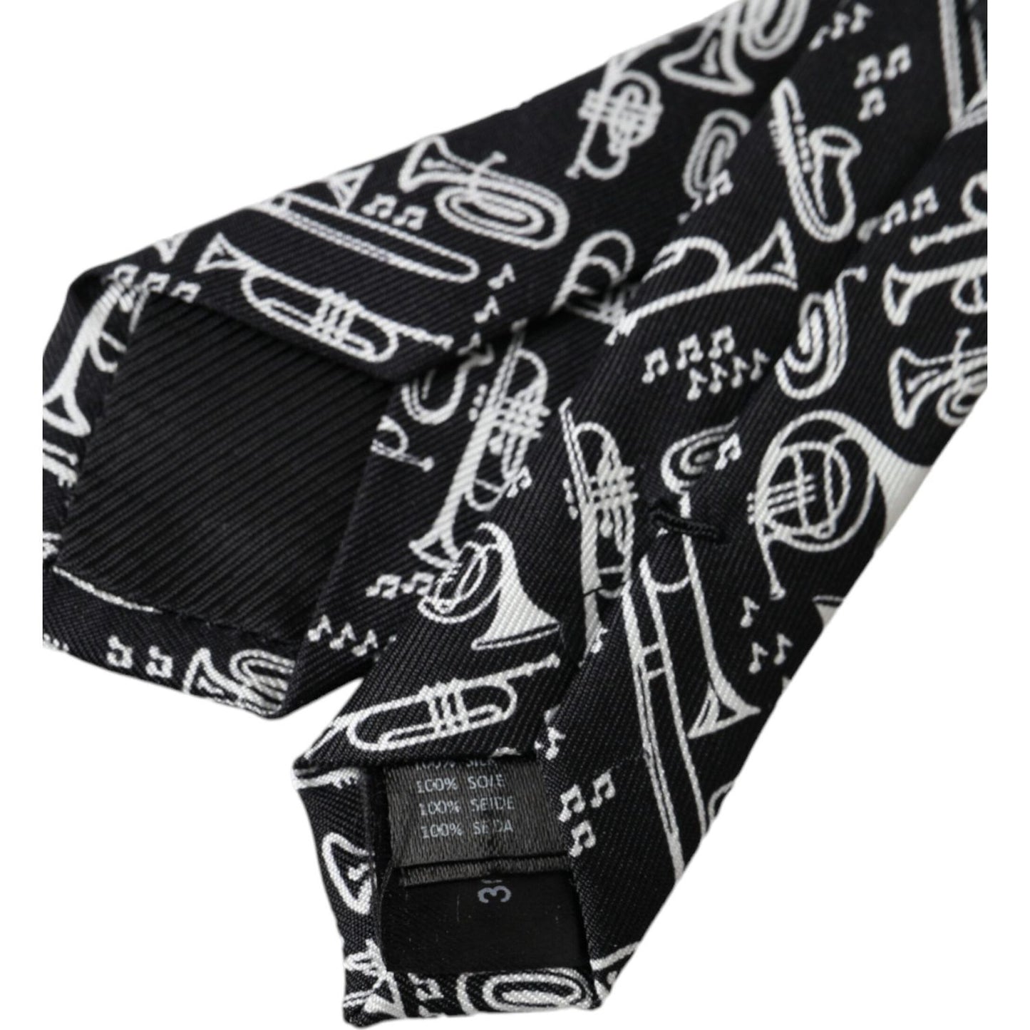 Dolce & Gabbana Black Trumpet Print Silk Adjustable Tie Dolce & Gabbana