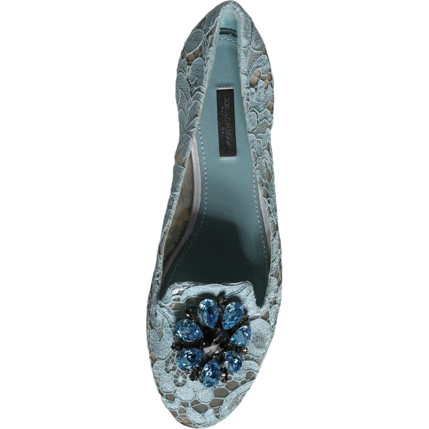 Dolce & Gabbana Blue Lace Crystal Ballet Flats Loafers Shoes