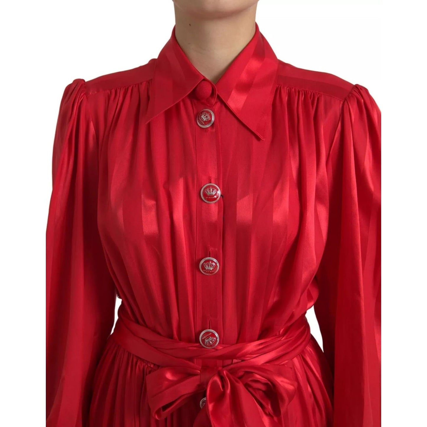 Dolce & Gabbana Elegant Red Silk Midi Dress with Button Detail Dolce & Gabbana