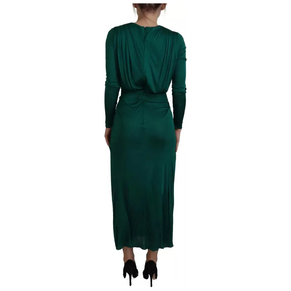 Dolce & Gabbana Dark Green Viscose Long Sleeve Midi Dress Dolce & Gabbana