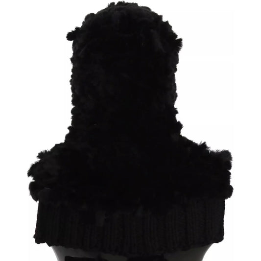 Black Silver Fox Fur Cashmere Hooded Scarf