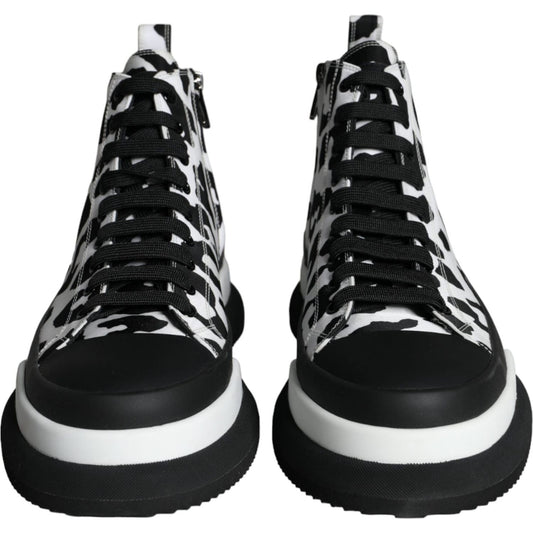 Dolce & Gabbana Black White Leopard High Top Sneaker Shoes Dolce & Gabbana