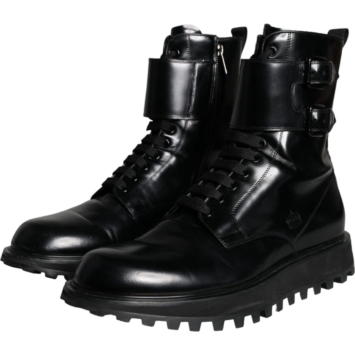 Dolce & Gabbana Black Leather Lace Up Men Mid Calf Boots Shoes Dolce & Gabbana