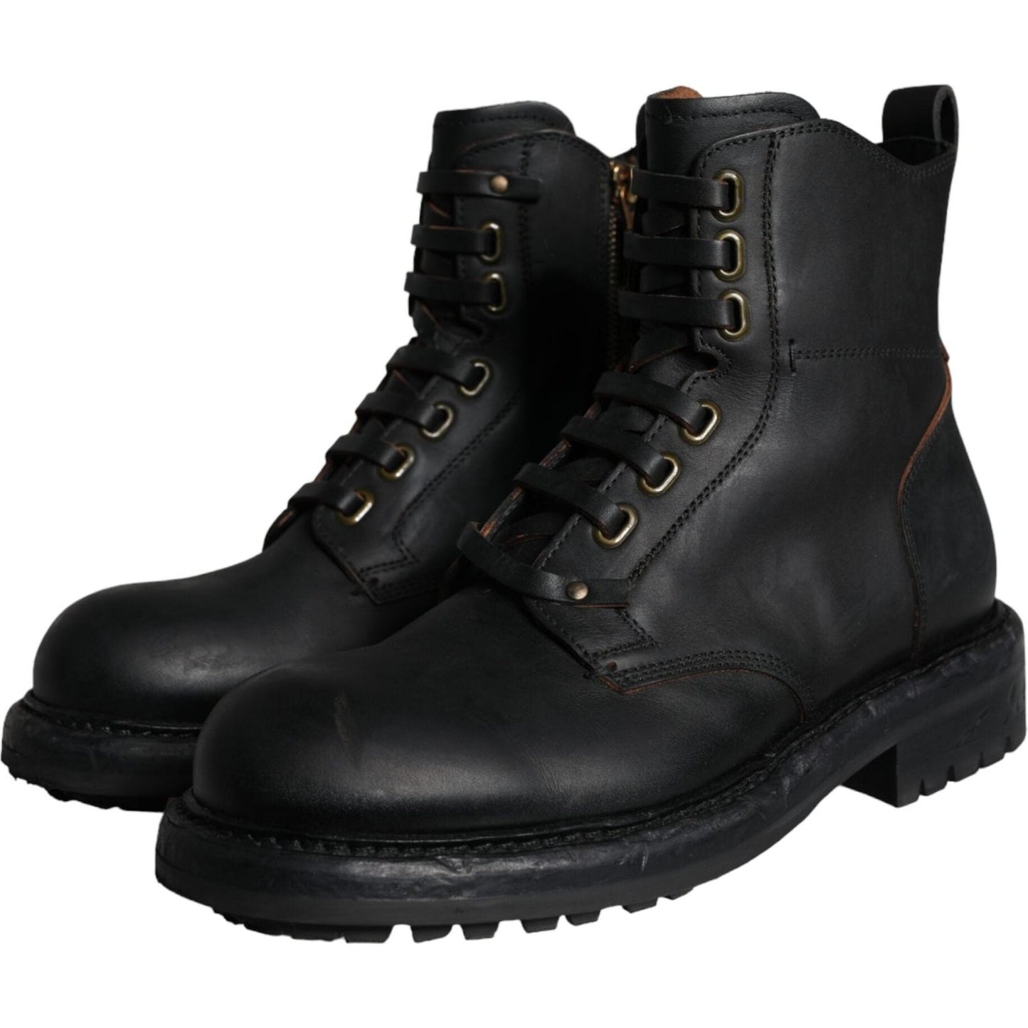 Dolce & Gabbana Black Lace Up Mid Calf Boots Men Shoes Dolce & Gabbana