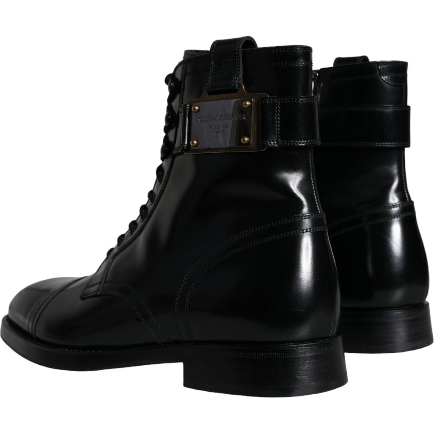 Dolce & Gabbana Black Logo Lace Up Mid Calf Men Boots Shoes Dolce & Gabbana