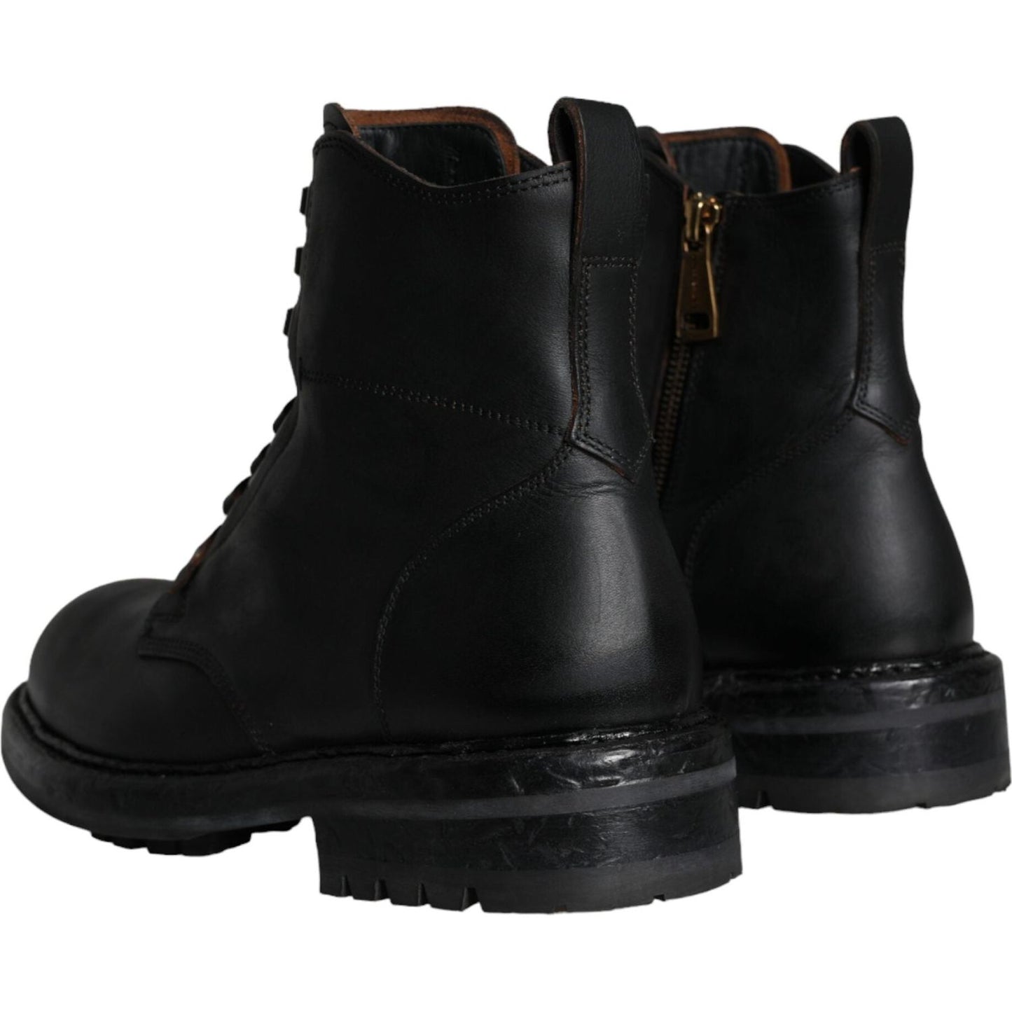 Dolce & Gabbana Black Lace Up Mid Calf Boots Men Shoes Dolce & Gabbana