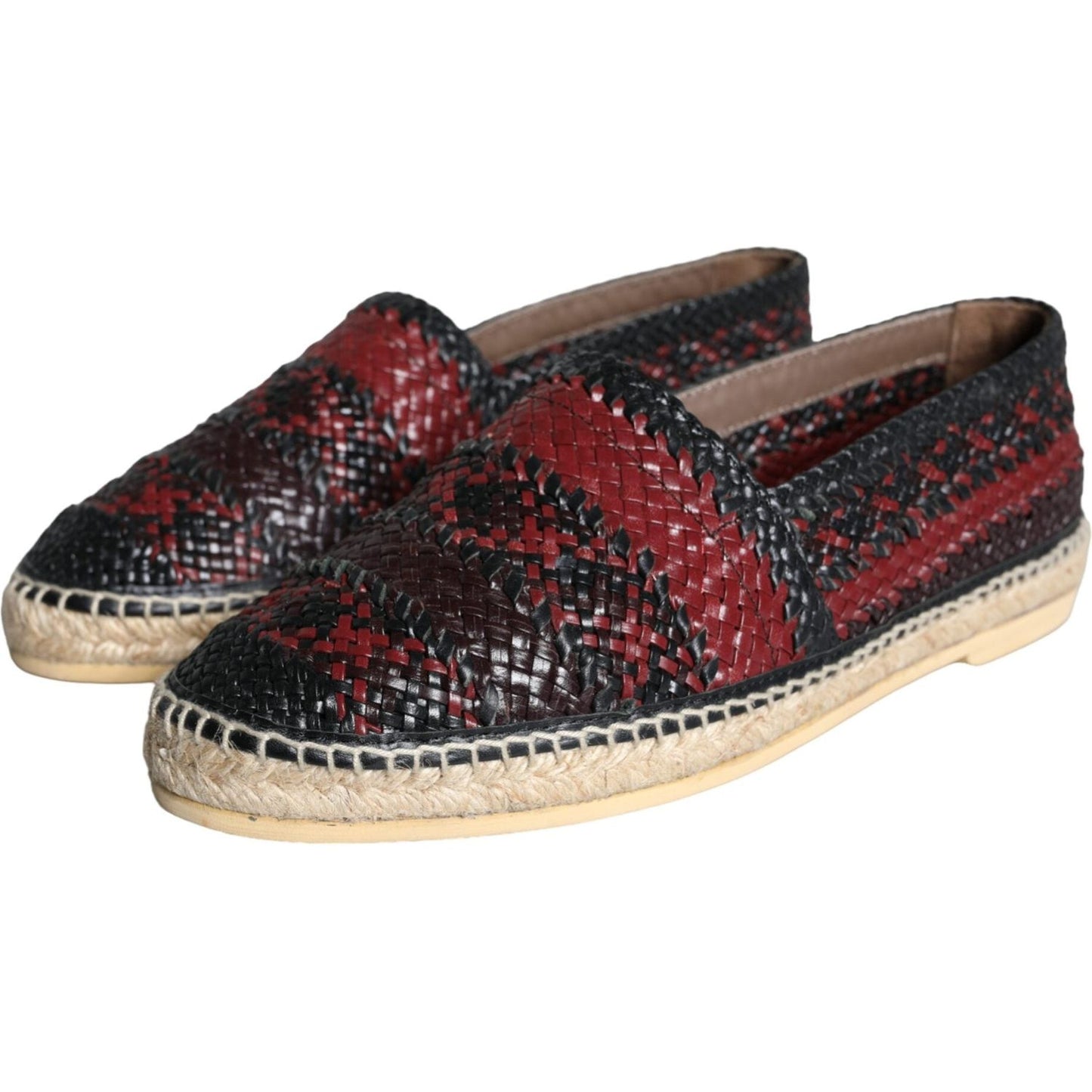 Dolce & Gabbana Black Maroon Woven Leather Buffalo Men Espadrille Shoes Dolce & Gabbana