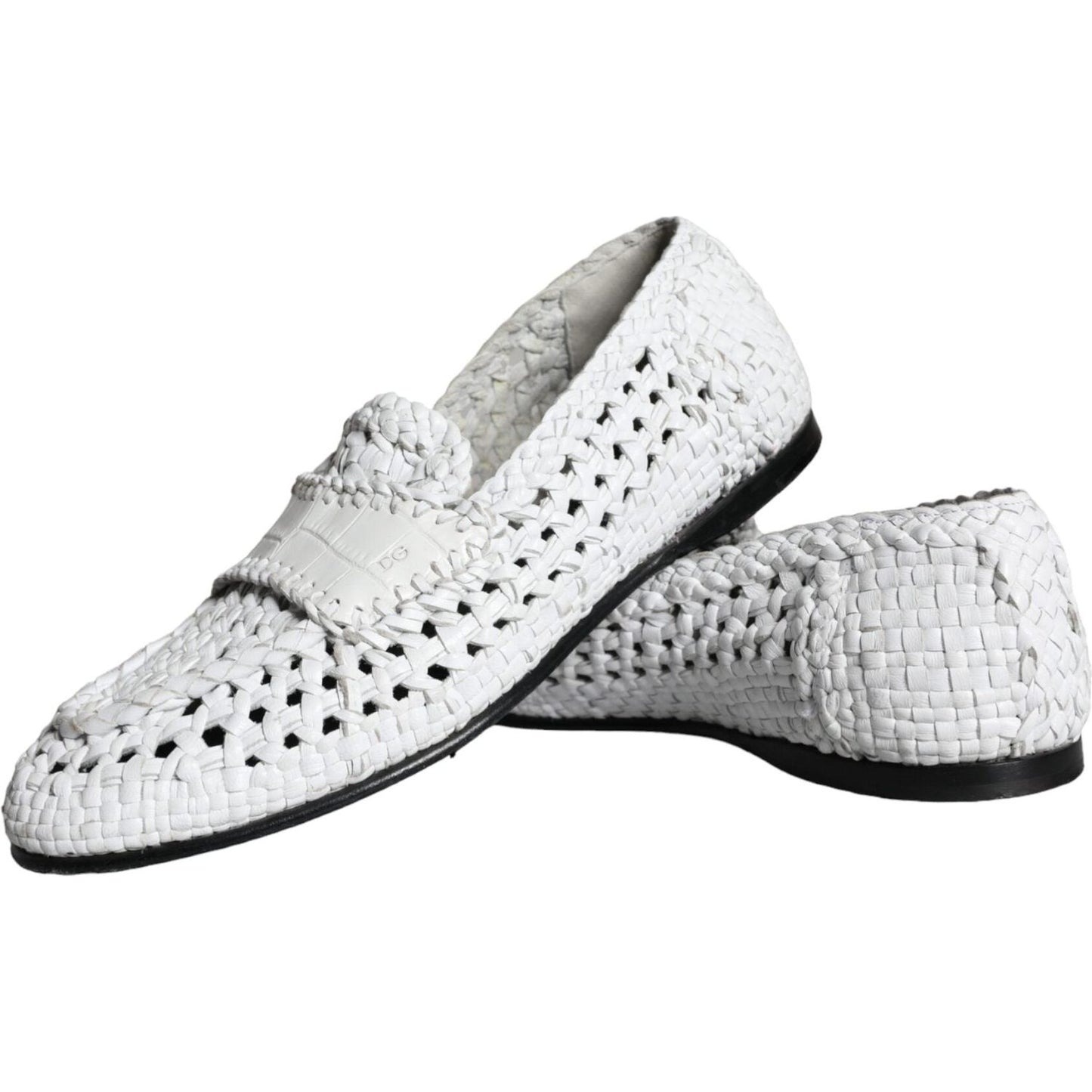 Dolce & Gabbana White Woven Leather Slip On Loafers Men Shoes Dolce & Gabbana