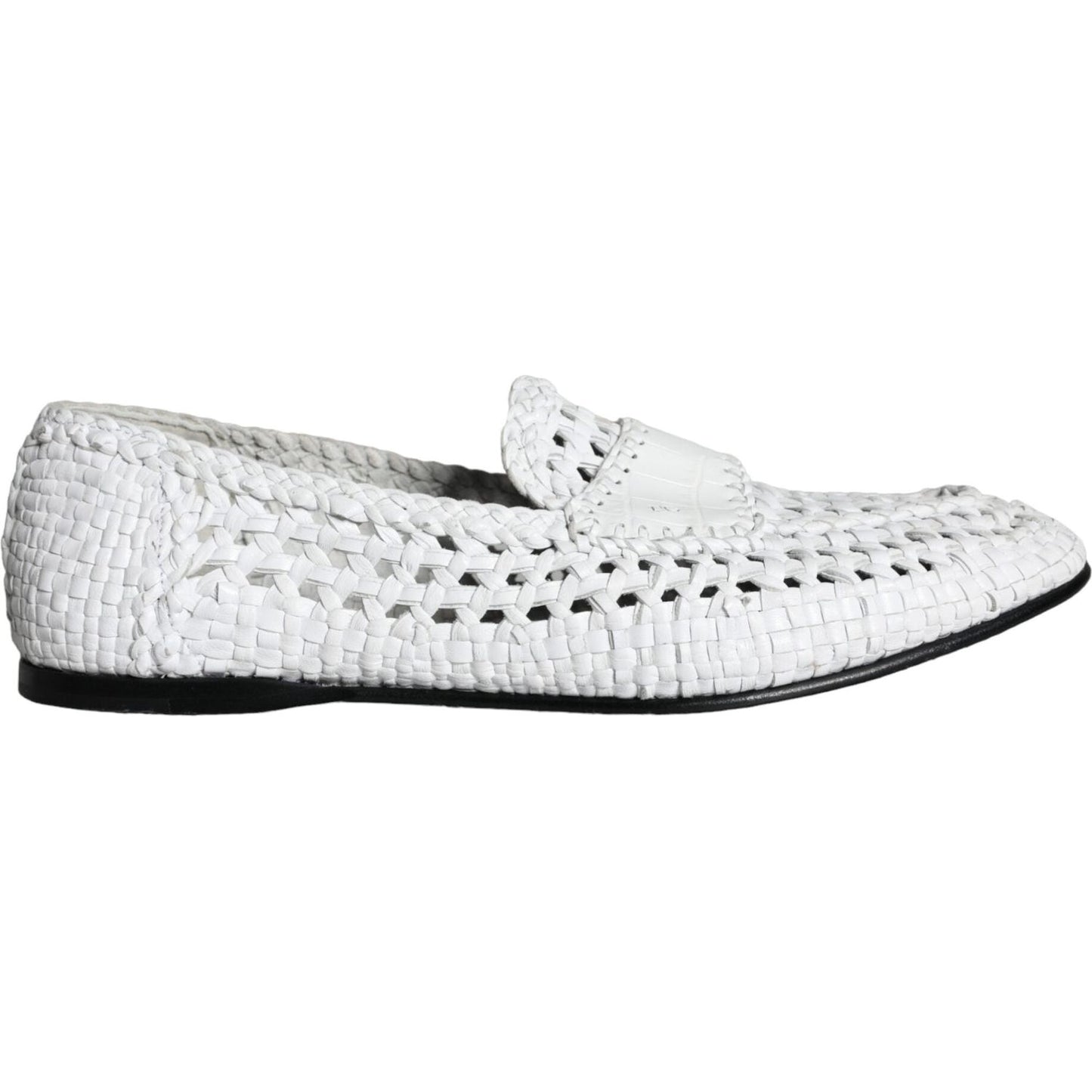 Dolce & Gabbana White Woven Leather Slip On Loafers Men Shoes Dolce & Gabbana