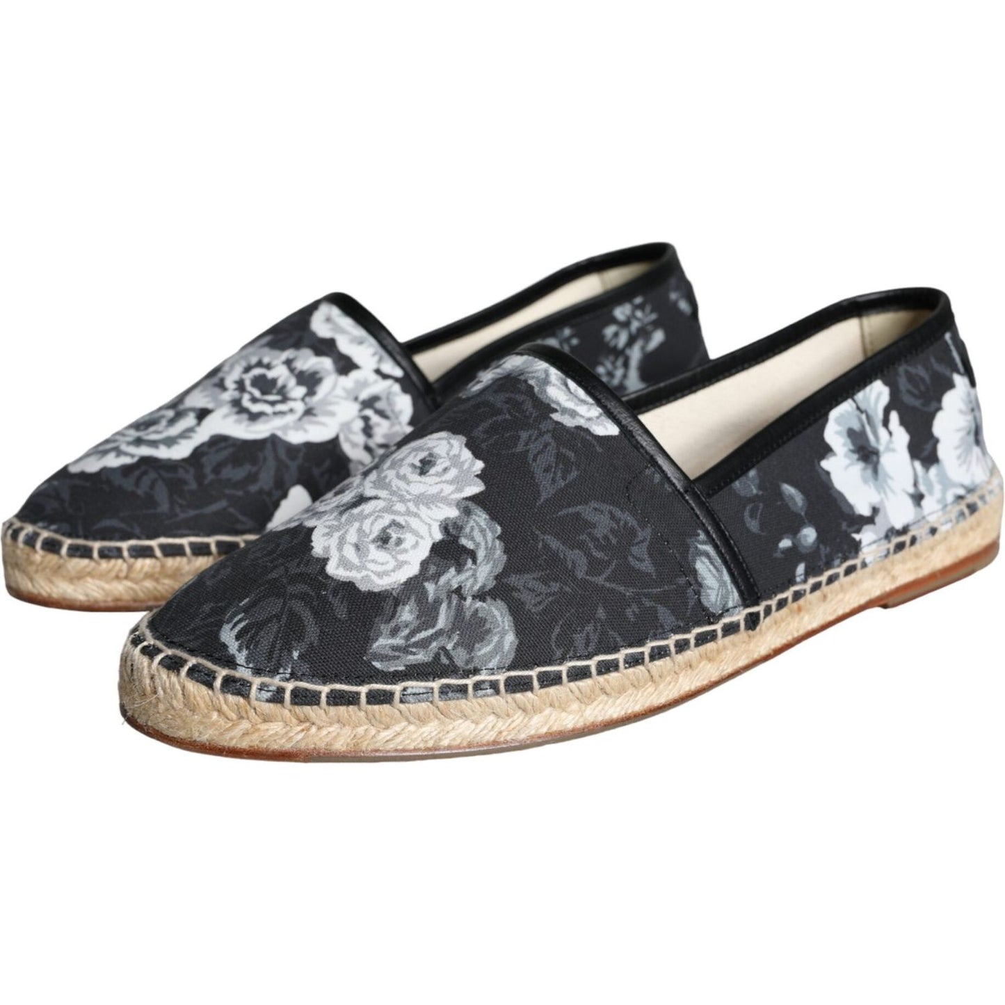 Dolce & Gabbana Black Floral Cotton Leather Espadrilles Shoes Dolce & Gabbana