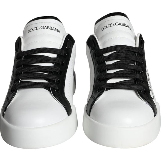 Dolce & Gabbana White Black Leather Crown Milano Sneakers Shoes Dolce & Gabbana