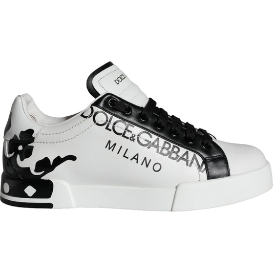 Dolce & Gabbana White Black Leather Crown Milano Sneakers Shoes Dolce & Gabbana