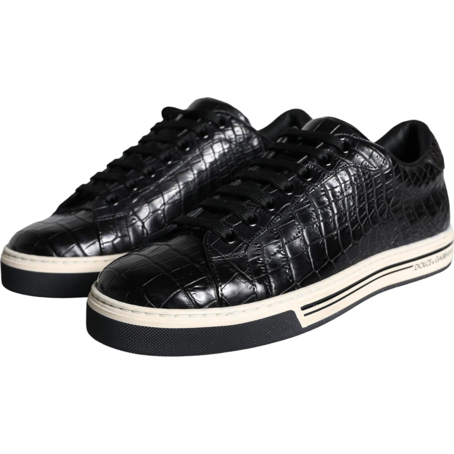 Dolce & Gabbana Black Leather Men Low Top Sneakers Shoes Dolce & Gabbana