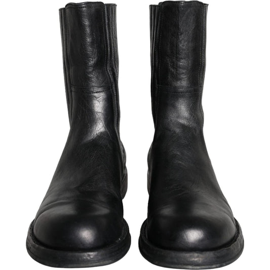 Dolce & Gabbana Black Horse Leather Mid Calf Boots Men Shoes Dolce & Gabbana