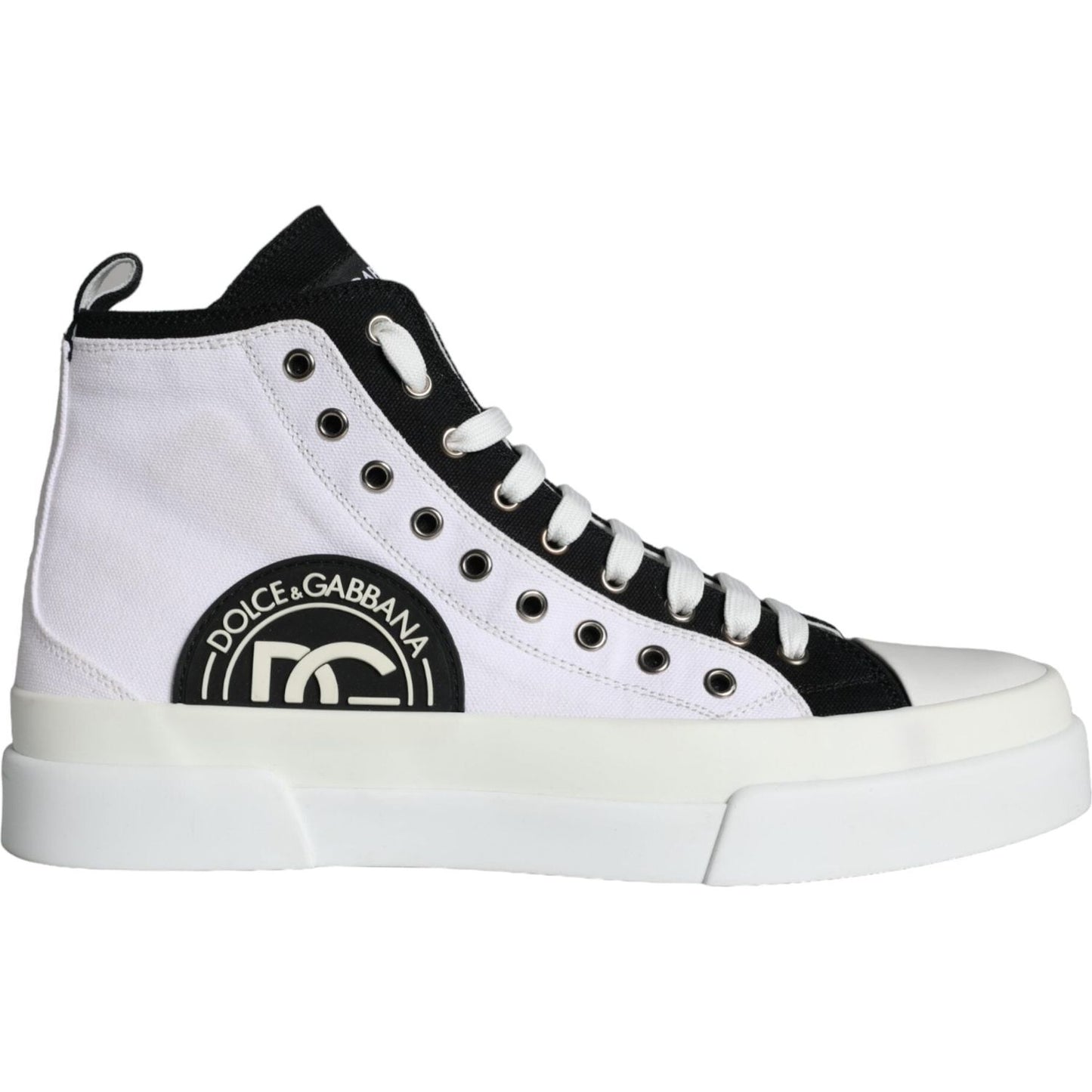 Dolce & Gabbana White Black Cotton Logo High Top Sneaker Shoes Dolce & Gabbana