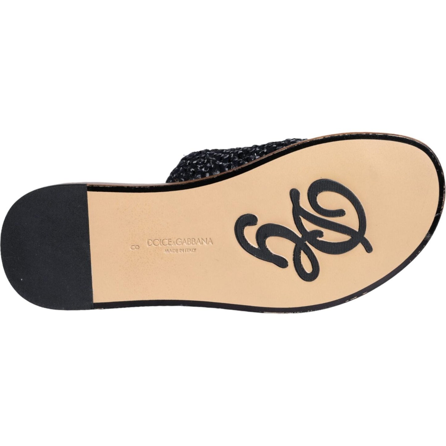 Dolce & Gabbana Black Monochrome Braided Raffia Slides Shoes Dolce & Gabbana