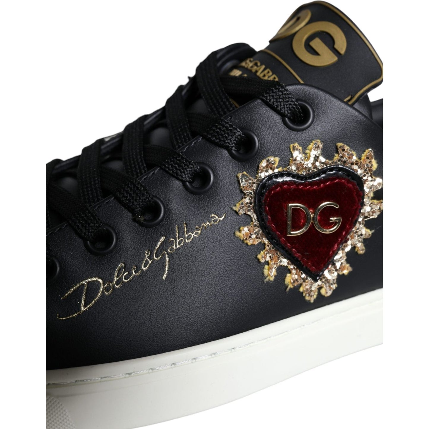 Dolce & Gabbana Black Portofino Sacred Heart Sneakers Shoes Dolce & Gabbana