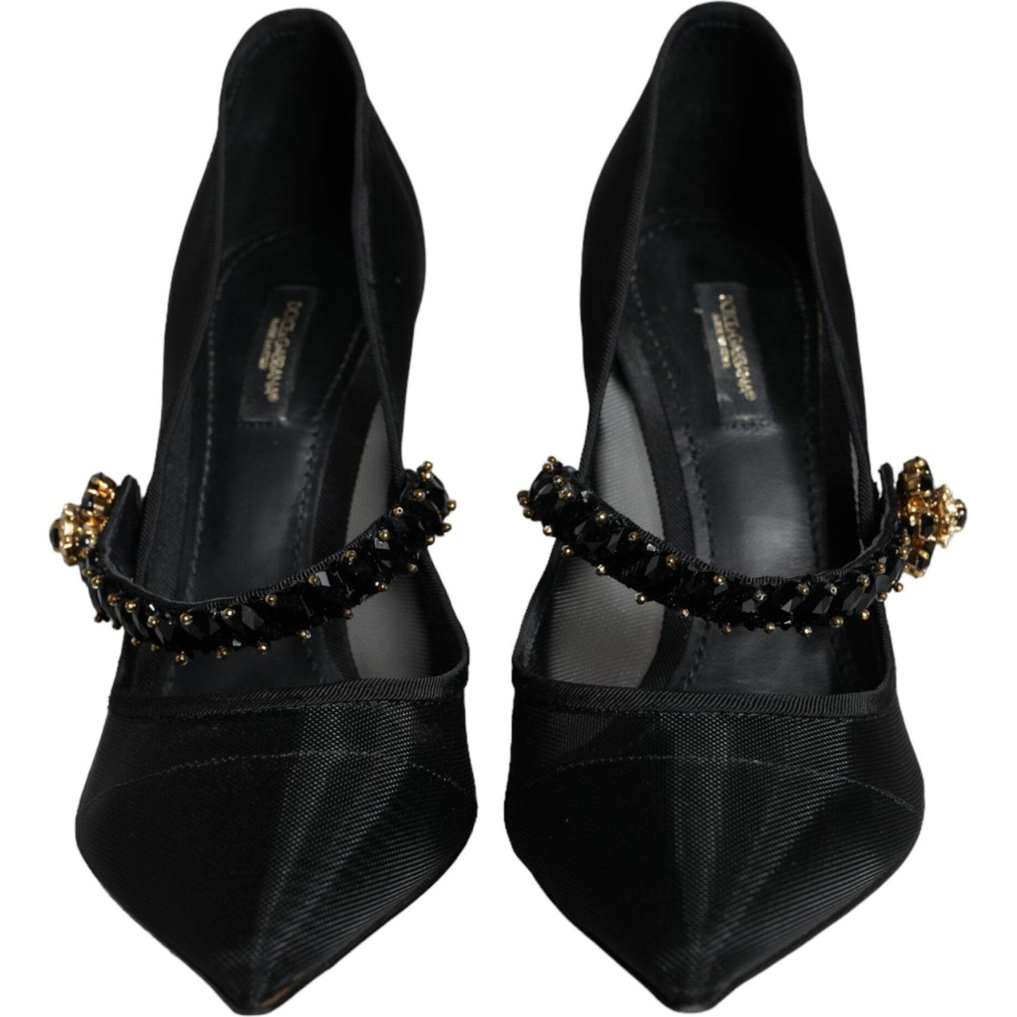 Dolce & Gabbana Black Mesh Mary Jane Crystal Heel Pumps Shoes Dolce & Gabbana