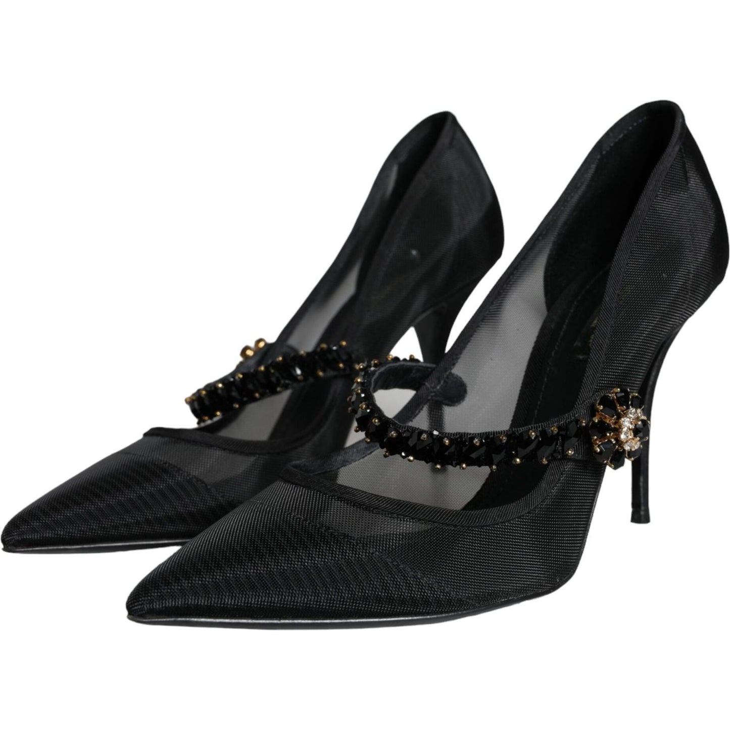 Dolce & Gabbana Black Mesh Mary Jane Crystal Heel Pumps Shoes Dolce & Gabbana