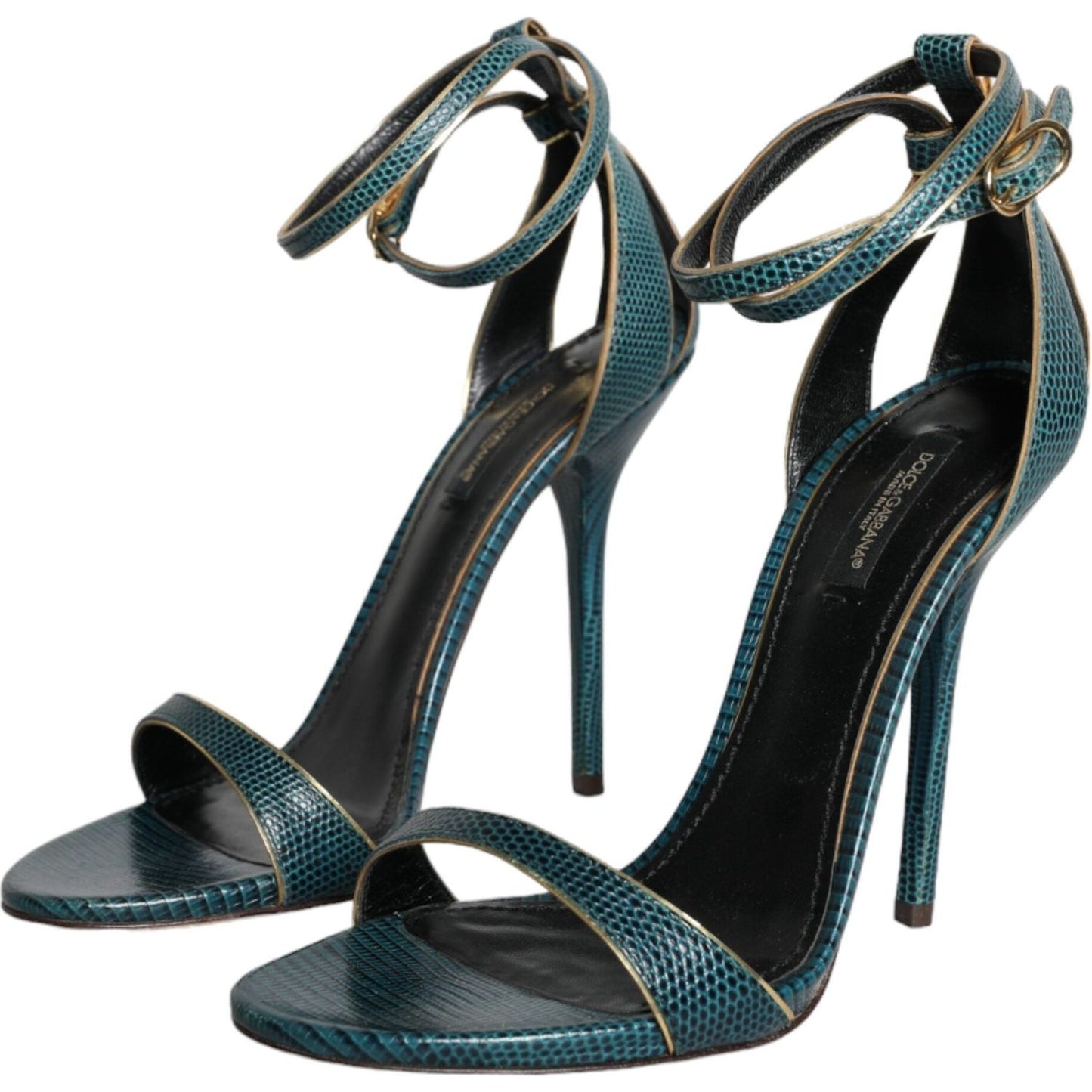 Dolce & Gabbana Dark Green Calf Leather Heels Sandals Shoes Dolce & Gabbana