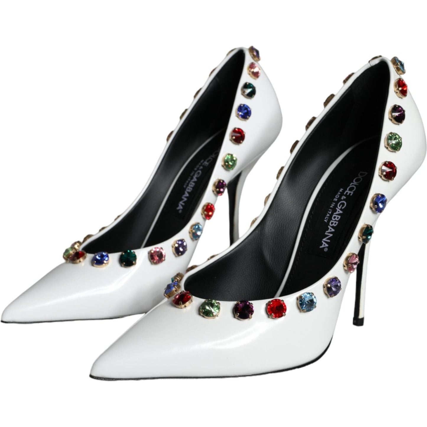 Dolce & Gabbana White Crystal Leather High Heels Pumps Shoes Dolce & Gabbana