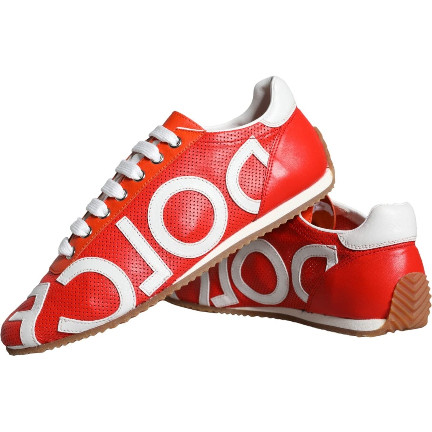 Dolce & Gabbana Red White Leather Logo Casual Sneakers Shoes Dolce & Gabbana