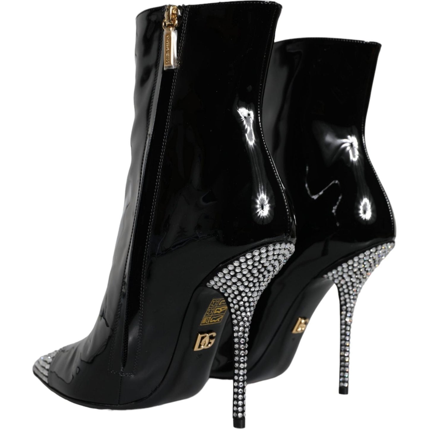 Dolce & Gabbana Black Patent Leather Crystal Heel Boots Shoes Dolce & Gabbana