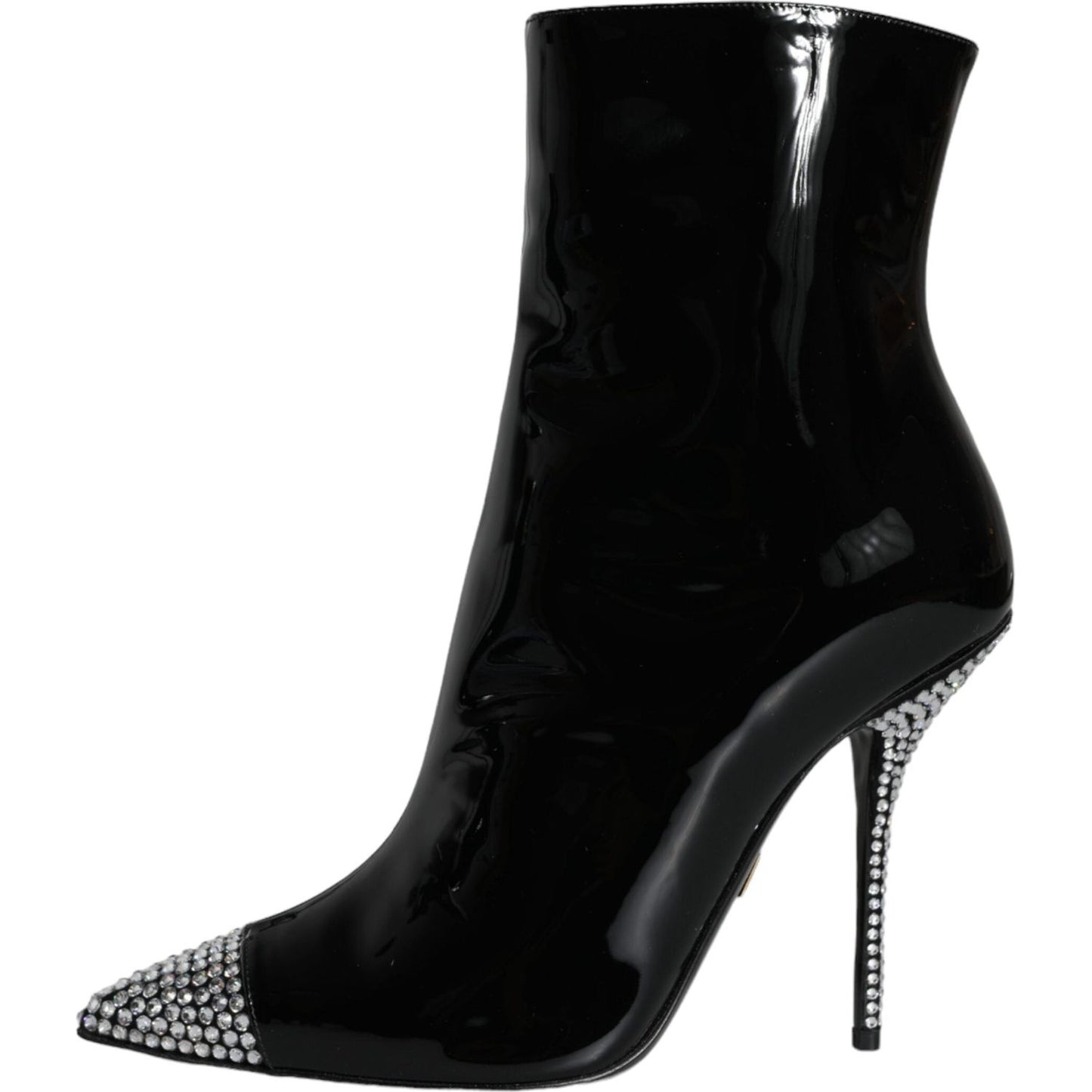 Dolce & Gabbana Black Patent Leather Crystal Heel Boots Shoes Dolce & Gabbana