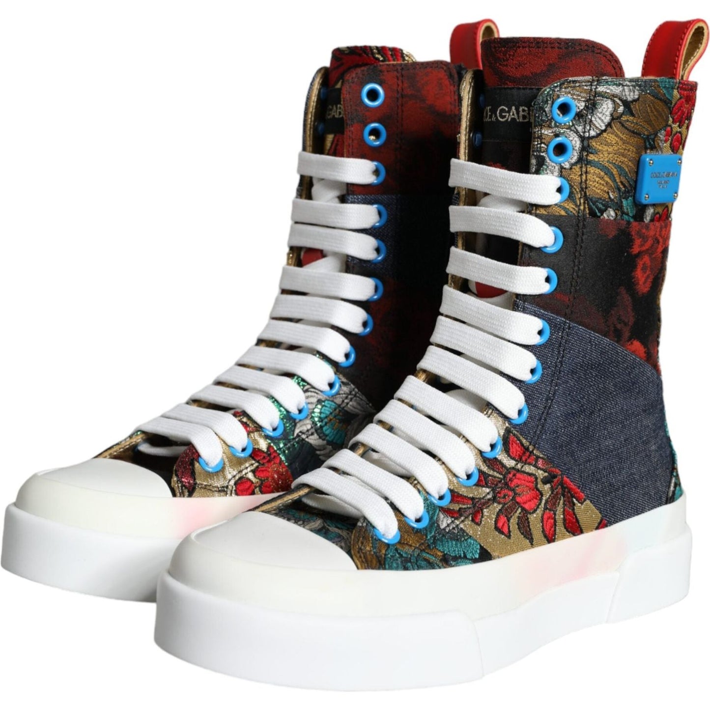 Dolce & Gabbana Multicolor Patchwork Logo High Top Sneakers Shoes Dolce & Gabbana