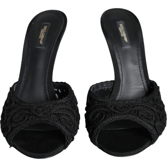 Dolce & Gabbana Black Keira Cordonetto Heels Slides Shoes Dolce & Gabbana