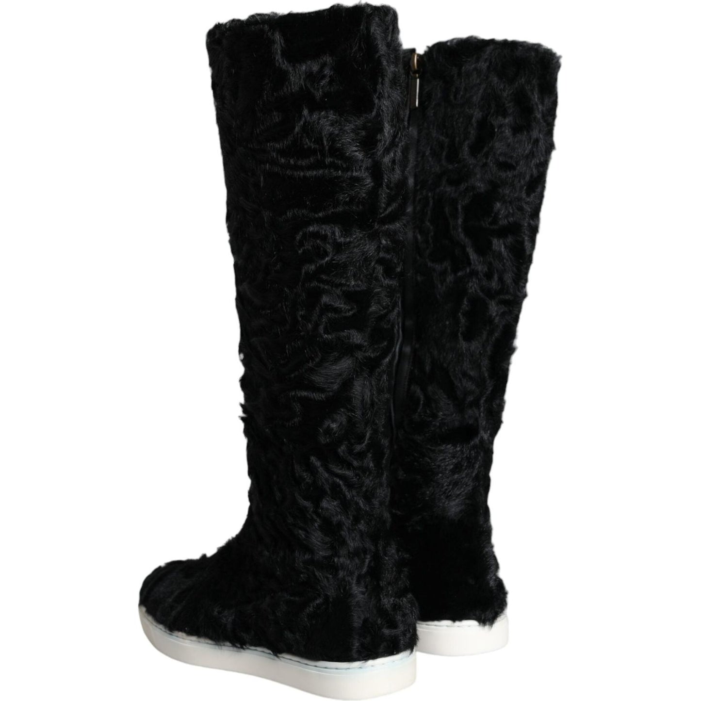 Dolce & Gabbana Black Xiangao Lamb Fur Leather Boots Shoes Dolce & Gabbana