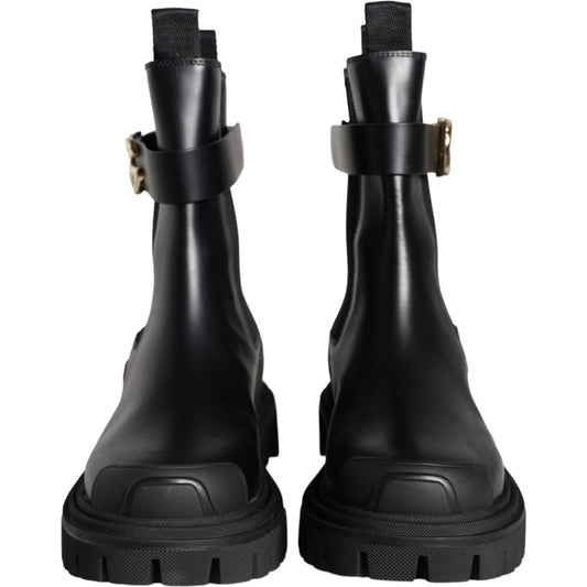 Dolce & Gabbana Black Leather Combat Mid Calf Boots Shoes Dolce & Gabbana