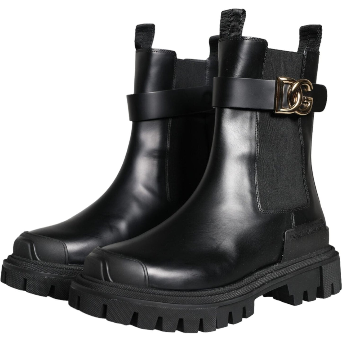 Dolce & Gabbana Black Leather Combat Mid Calf Boots Shoes Dolce & Gabbana