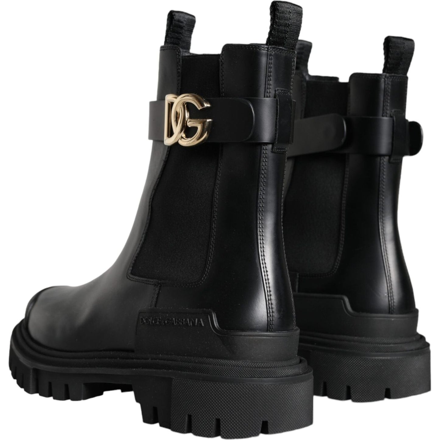 Dolce & Gabbana Black Leather Combat Mid Calf Boots Shoes Dolce & Gabbana