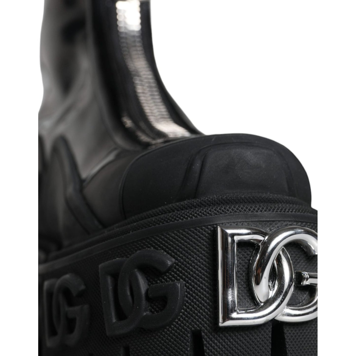 Dolce & Gabbana Black Leather Rubber Logo Ankle Boots Shoes Dolce & Gabbana