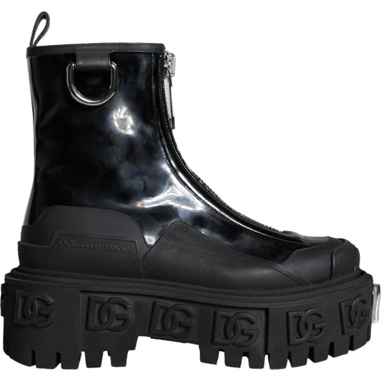 Dolce & Gabbana Black Leather Rubber Logo Ankle Boots Shoes Dolce & Gabbana