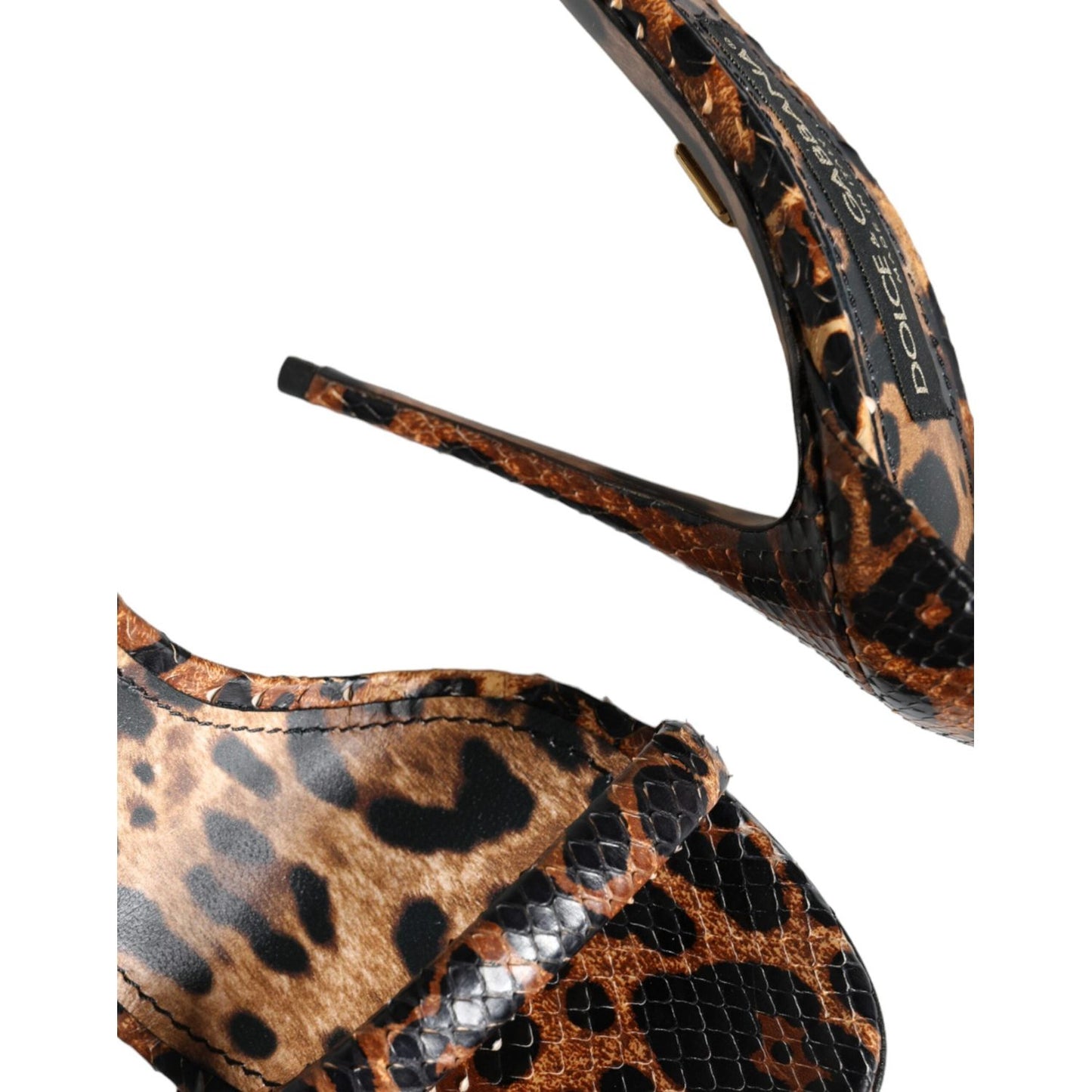 Dolce & Gabbana Brown Leopard Leather Ankle Strap Sandals Shoes