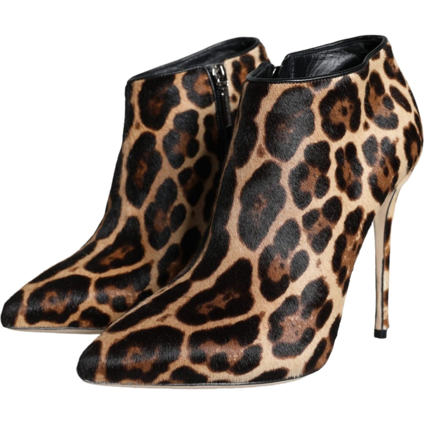 Dolce & Gabbana Brown Leopard Calf Fur Heels Ankle Boots Shoes