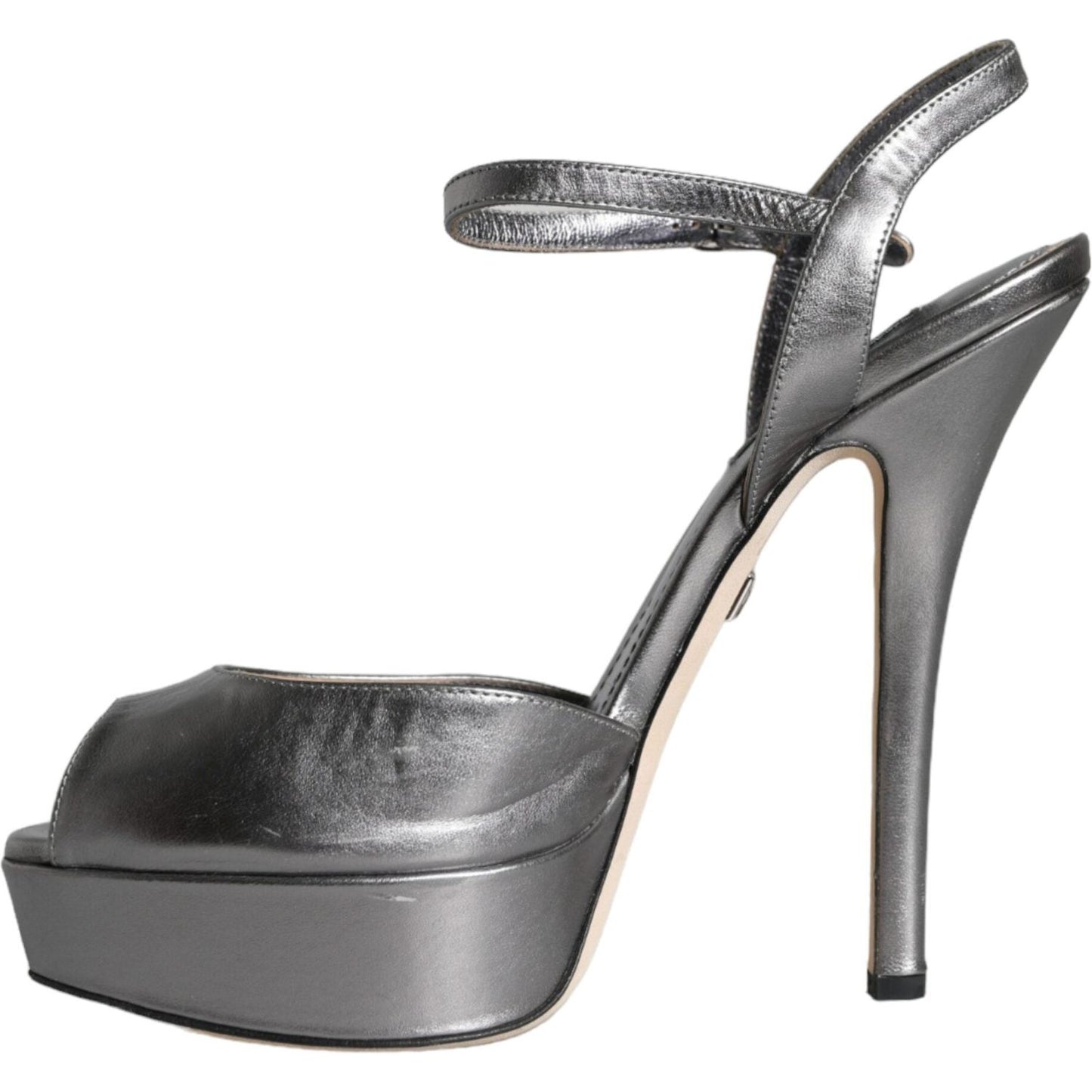 Dolce & Gabbana Metallic Silver Leather Keira Platform Sandals Shoes Dolce & Gabbana