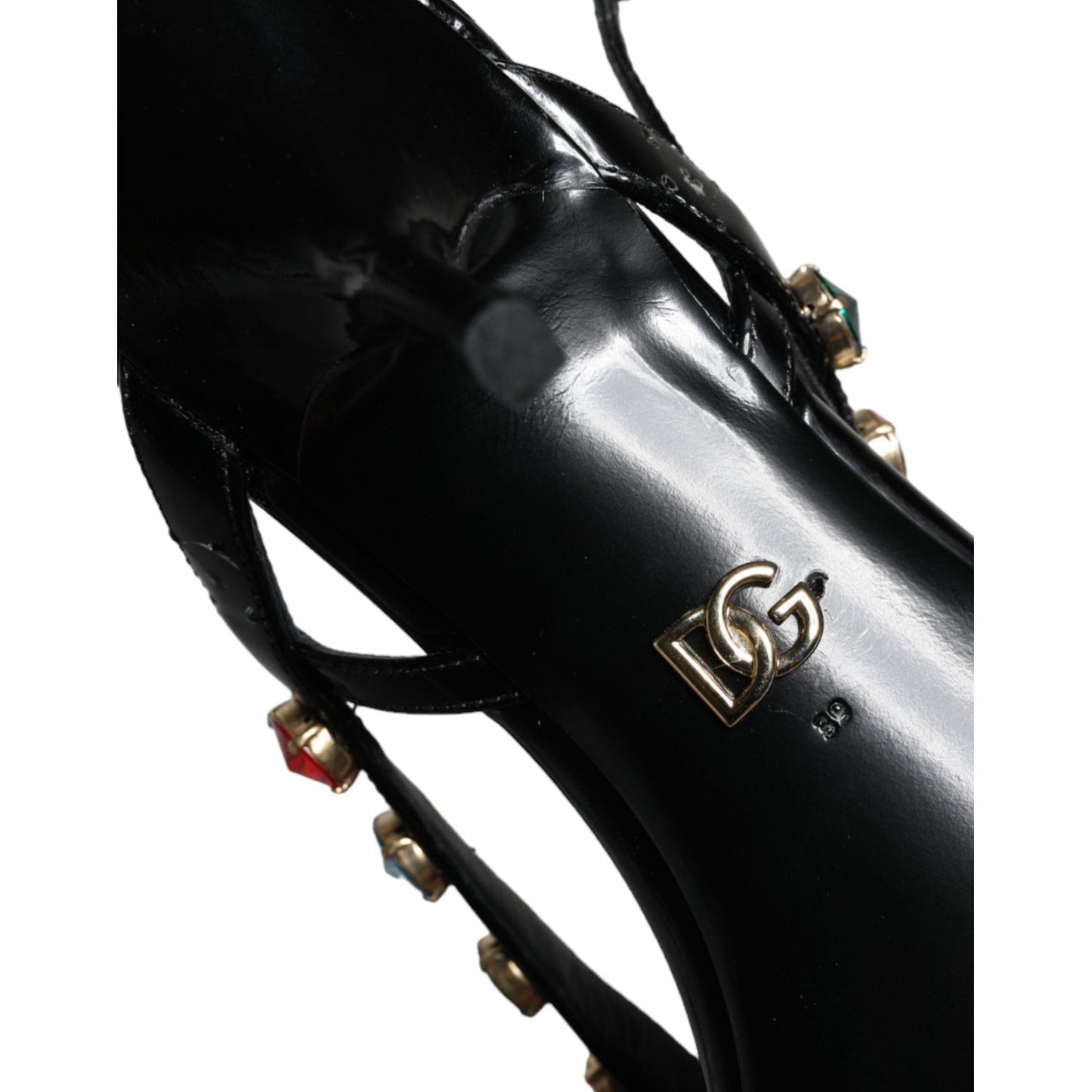 Dolce & Gabbana Black Leather Crystal Slingback Sandals Shoes Dolce & Gabbana