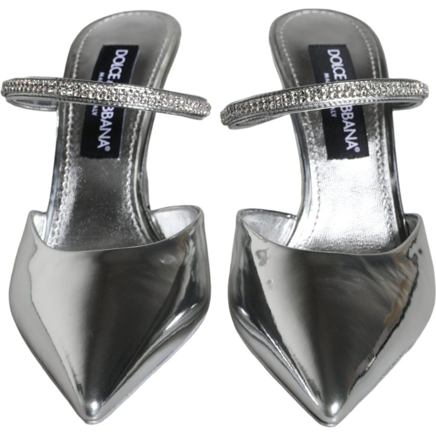 Dolce & Gabbana Silver Crystal Leather Slip On Sandals Shoes Dolce & Gabbana