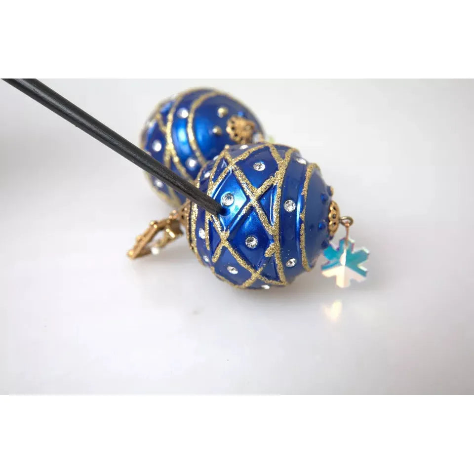 Dolce & Gabbana Gold Brass Blue Dangle Christmas Ball Crystal Clip On Earrings Dolce & Gabbana