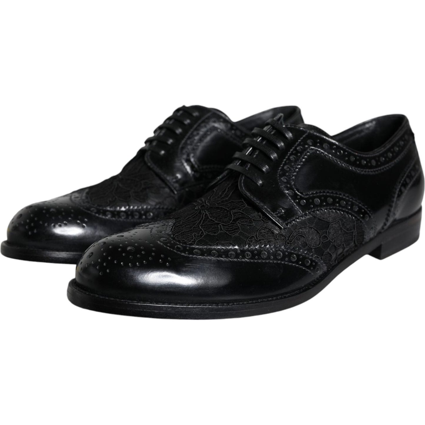 Dolce & Gabbana Black Leather Floral Lace Dress Formal Shoes Dolce & Gabbana