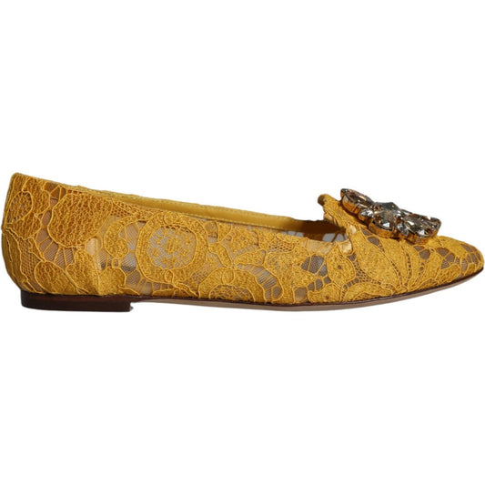 Dolce & Gabbana Mustard Lace Crystal Ballet Flats Loafer Shoes Dolce & Gabbana