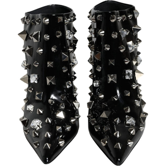 Dolce & Gabbana Black Leather Studs Crystal Ankle Boots Shoes Dolce & Gabbana