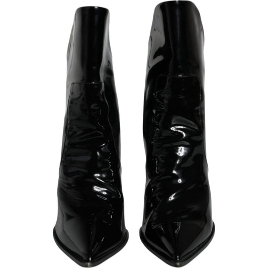 Dolce & Gabbana Black Patent Leather Pointed Ankle Boot Shoes Dolce & Gabbana